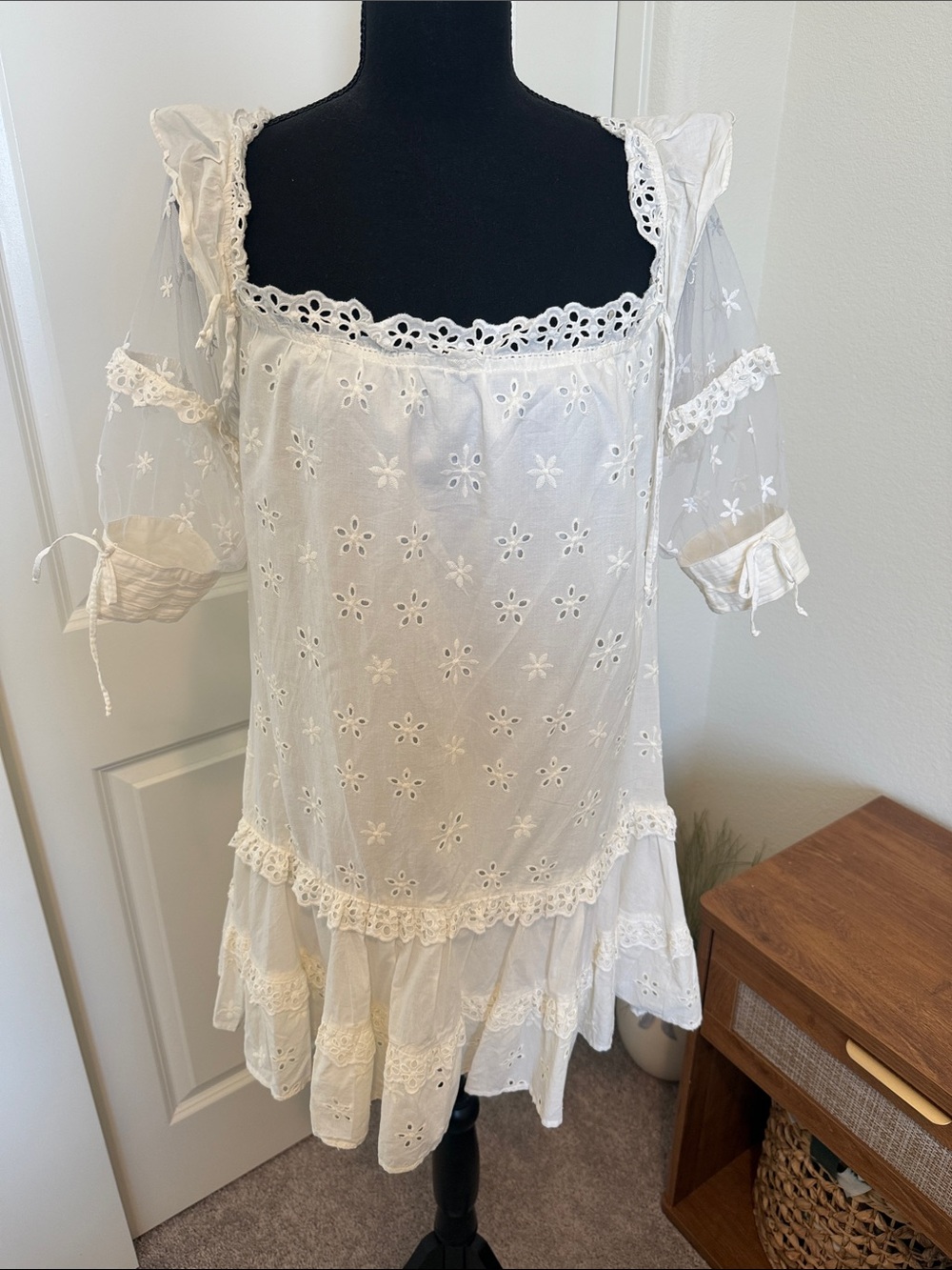 For Love And Lemons White Eyelet Lace Peasant Tunic